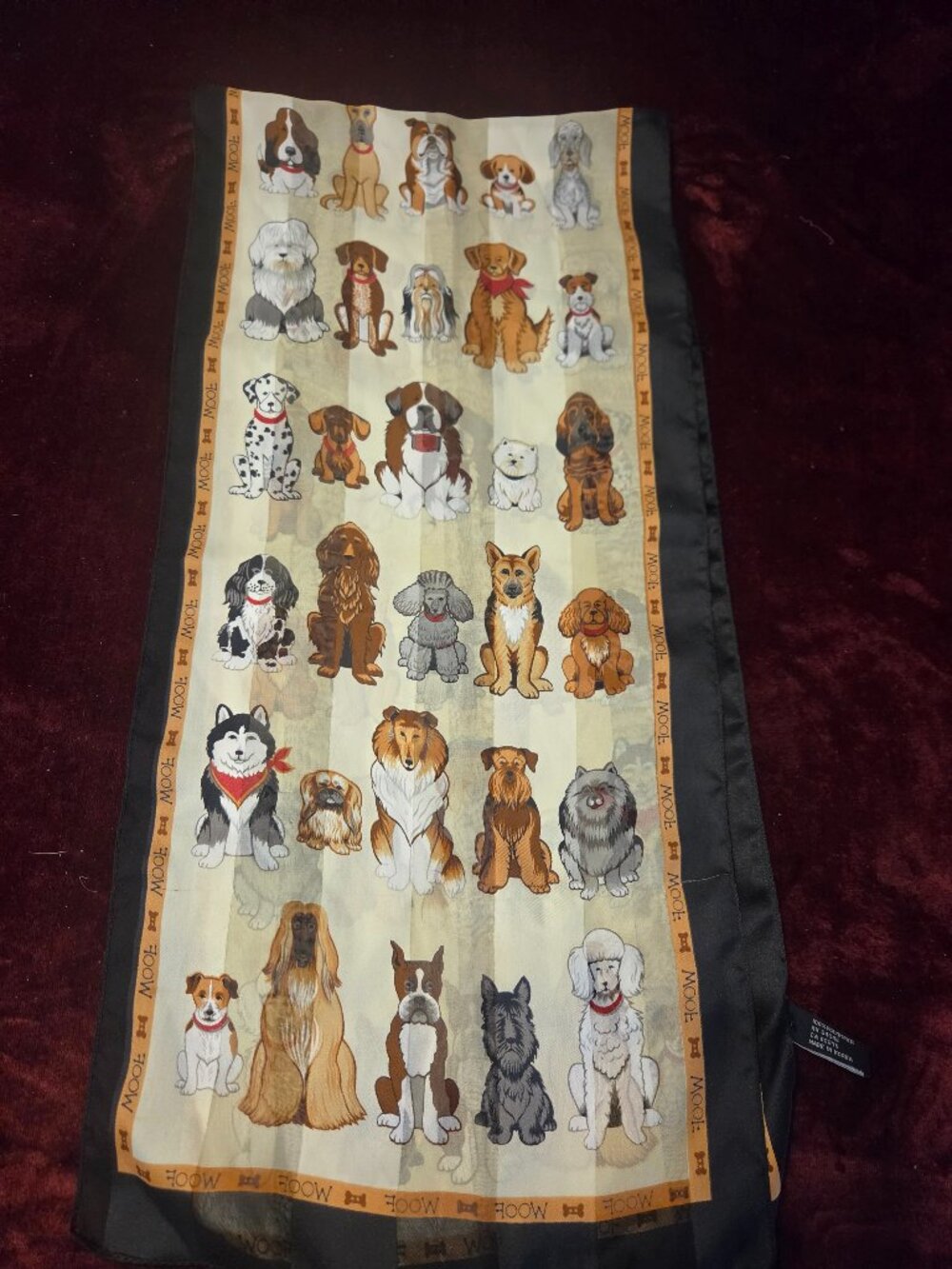 vintage dogbreed scarf illustrated various dog breeds long size 55 inches